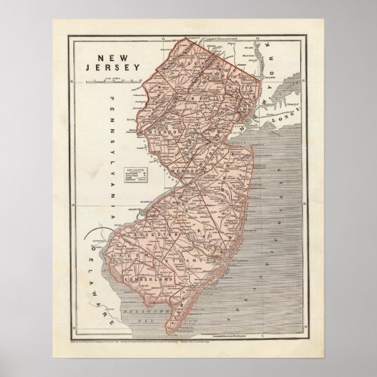 Poster Carte de l'Atlas du New Jersey (Devant)