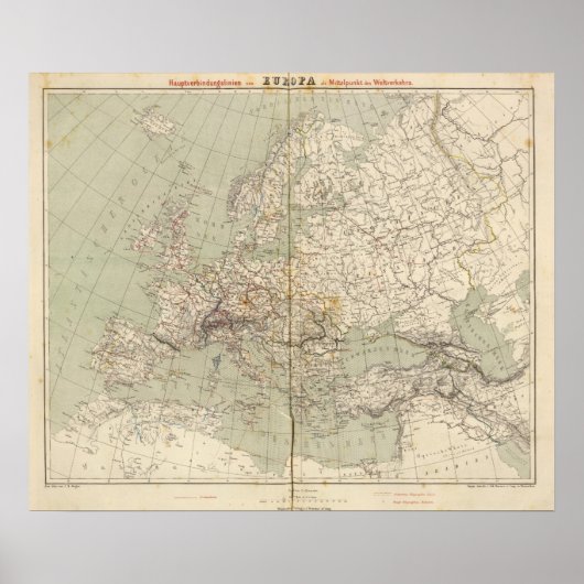 Poster Carte de l'Atlas européen montrant les chemins de  (Devant)