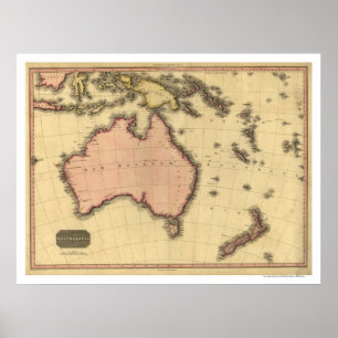 Poster Carte de l'Australie Asie par John Pinkerton 1818