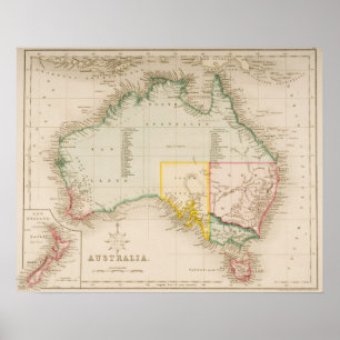 Poster Carte de l'Australie et de la Nouvelle-Zélande