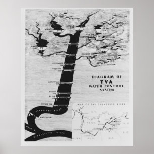 POSTER CARTE DE L'AUTORITÉ DE LA VALLÉE DU TENNESSEE 1933