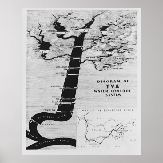 POSTER CARTE DE L'AUTORITÉ DE LA VALLÉE DU TENNESSEE 1933 (Devant)