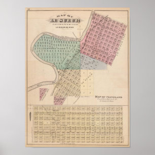 Poster Carte de Le Sueur, Carte de Cleveland, Minnesota