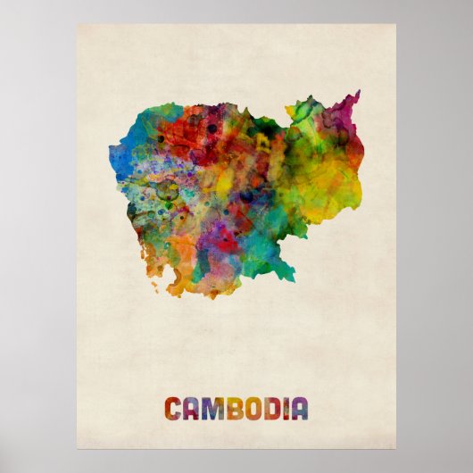 Poster Carte de l'eau du Cambodge (Devant)