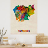Poster Carte de l'eau du Cambodge (Cuisine)