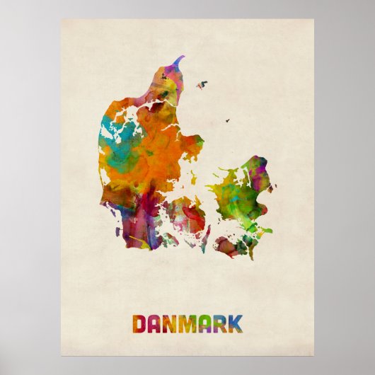 Poster Carte de l'eau du Danemark (Devant)