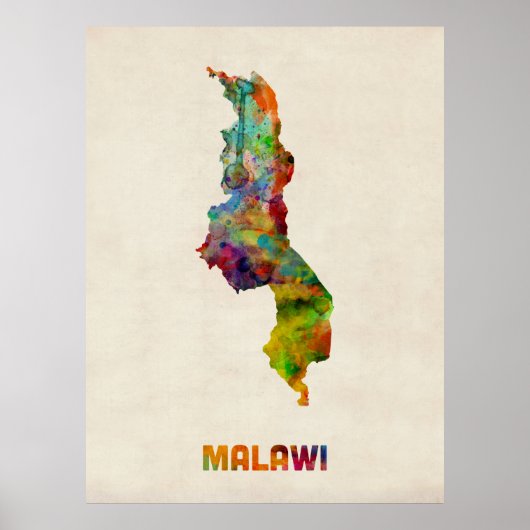 Poster Carte de l'eau du Malawi (Devant)
