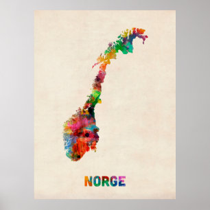 Poster Carte de l'eau norvégienne