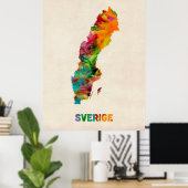 Poster Carte de l'eau Suède (Bureau à domicile)