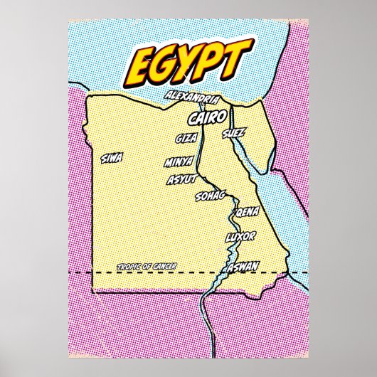 Poster Carte de l'Egypte illustrée par Pop Art (Devant)