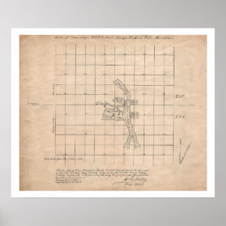 Poster Carte de l'enquête USGS de Portland Oregon 1853