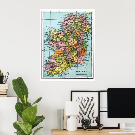 Poster Carte de l'époque victorienne antique Irlande (Bureau à domicile)