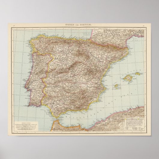 Poster Carte de l'Espagne et du Portugal (Devant)