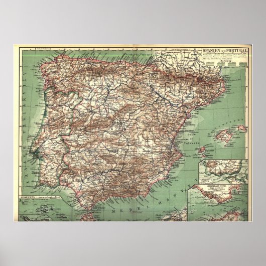 Poster Carte de l'Espagne et du Portugal (Devant)