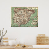 Poster Carte de l'Espagne et du Portugal (Cuisine)