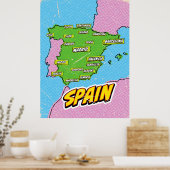 Poster Carte de l'Espagne illustrée par Pop Art (Cuisine)