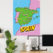 Poster Carte de l'Espagne illustrée par Pop Art (Bureau à domicile)