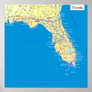 Poster Carte de l'État de Floride