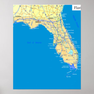 Poster Carte de l'État de Floride