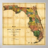 Poster Carte de l'État de Floride (1856) (Devant)