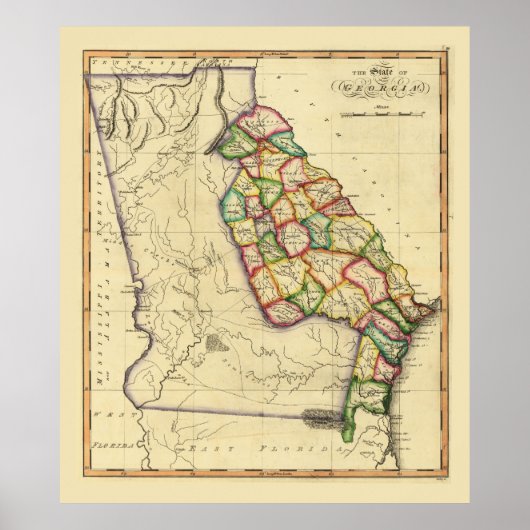 Poster Carte de l'état de Géorgie (vers 1810) (Devant)