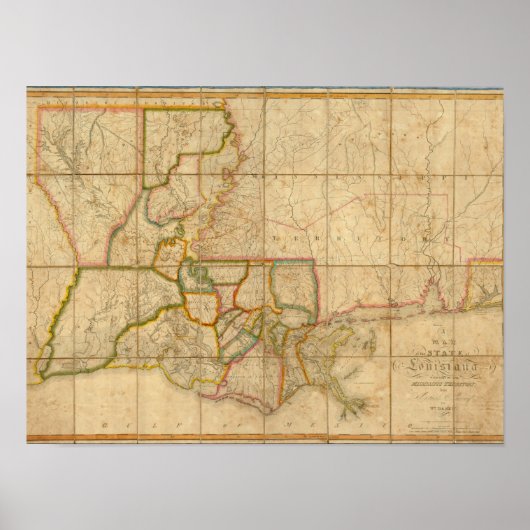 Poster Carte de l'état de Louisiane (Devant)