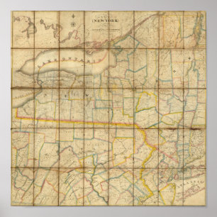 Poster Carte de l'État de New York