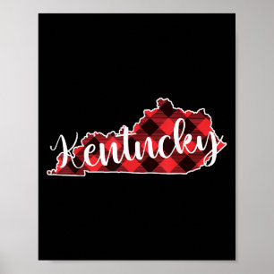 Poster Carte de l'État du Kentucky à carreaux de buffle N