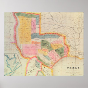 Poster Carte de l'état du Texas   1835