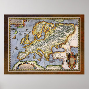 Poster Carte de l'Europe 1595 par Abraham Ortelius Cartog