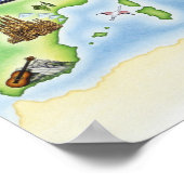 Poster Carte de l'Europe avec des illustrations de célèbr (Coin)