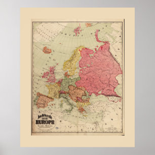 Poster Carte de l'Europe de Rand McNally (1894)