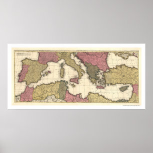 Poster Carte de l'Europe du Sud et du 1695 méditerranéen