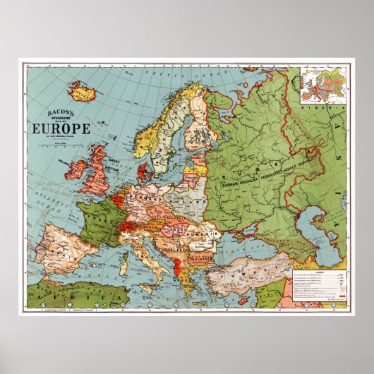 Poster Carte de l'Europe par G. Washington Bacon (1830-19 (Devant)