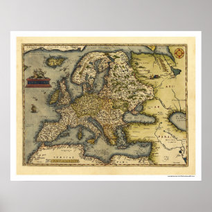 Poster Carte De L'Europe Par Ortelius 1570