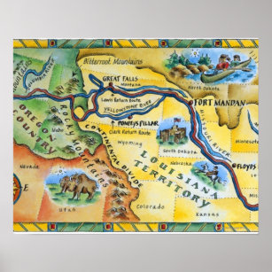 Poster Carte de l'expédition Lewis & Clark