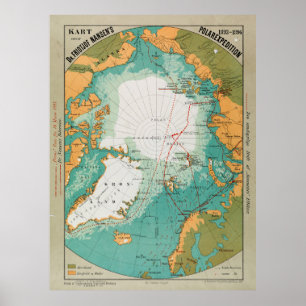 Poster Carte de l'expédition polaire de Fridtjof Nansen