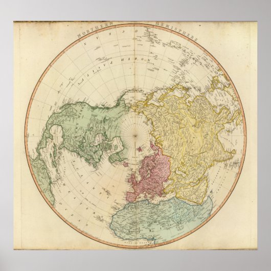 Poster Carte de l'hémisphère nord (Devant)