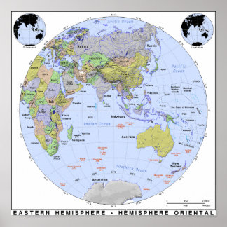 Poster Carte de l'hémisphère oriental
