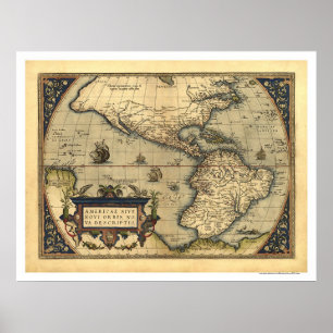 Poster Carte De L'Hémisphère Ouest Par Ortelius 1570