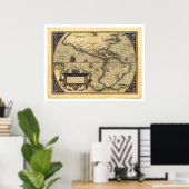 Poster Carte De L'Hémisphère Ouest Par Ortelius 1570 (Bureau à domicile)