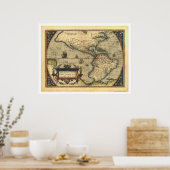 Poster Carte De L'Hémisphère Ouest Par Ortelius 1570 (Cuisine)