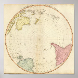 Poster Carte de l'hémisphère Sud