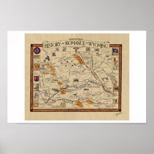 Poster Carte de l'histoire et Romance du Wyoming