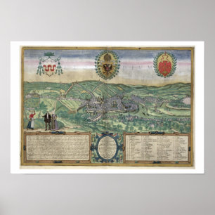 Poster Carte de Liege, de 'Civitates Orbis Terrarum' par 