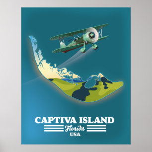 Poster Carte de l'île Captiva Floride États-Unis