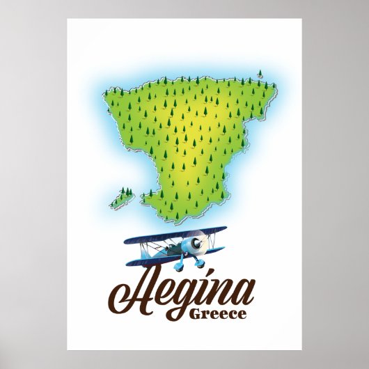 Poster Carte de l'île d'Aegina Greece (Devant)