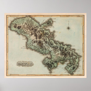 Poster Carte de l'île de la Martinique (1823)