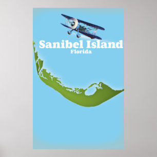 Poster Carte de l'île de Sanibel Floride