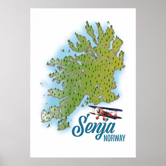 Poster Carte de l'île de Senja Noway (Devant)